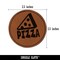 Pizza Slice with Text Round Iron-On Engraved Faux Leather Patch Applique - 2.5"